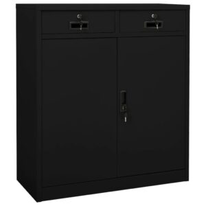 Black Steel Office Cabinet with Adjustable Shelves and Lockable Drawers  Easy to Clean