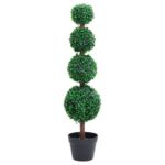 Artificial Boxwood Plant with Pot  Quadruple Ball Shaped  Green  Weather-Resistant  Indoor and Outdoor Use