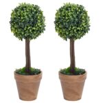 Artificial Boxwood Plants Set of 2 with Pots  Ball Shaped  Green  56 cm  Weather-Resistant  Indoor/Outdoor Use