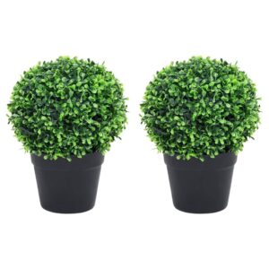 Artificial Boxwood Plants Pair with Pots  Ball Shaped  Green  Weather-Resistant  Easy Care