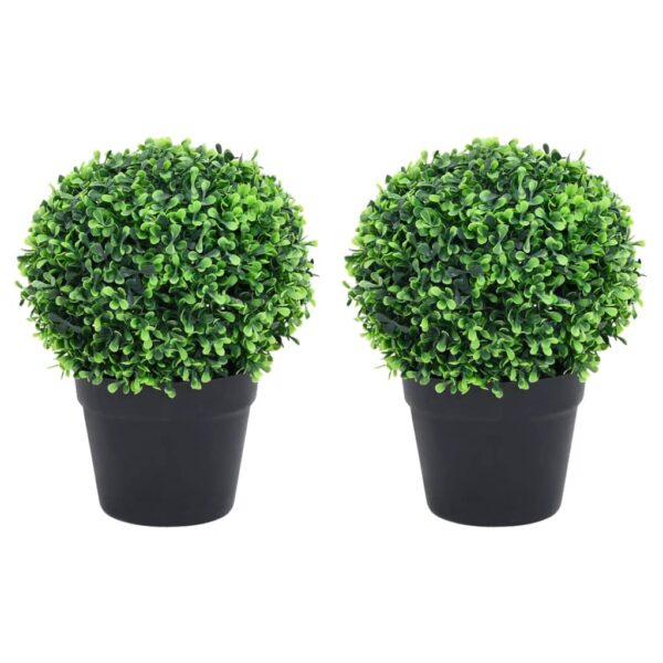 Artificial Boxwood Plants Pair with Pots  Ball Shaped  Green  Weather-Resistant  Easy Care