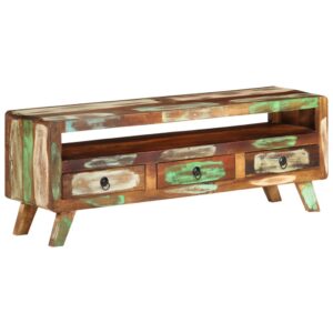 Multicolour Solid Reclaimed Wood TV Cabinet with Drawers and Shelf - Eco-Friendly Furniture