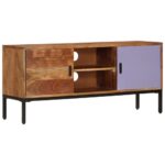 Solid Acacia Wood TV Cabinet in Honey Brown and Grey - Vintage Charm with Ample Storage