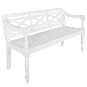 Solid Mahogany Wood Batavia Bench in White - Elegant  Durable  Indoor Use  Seats Three