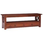 Solid Mahogany Wood TV Cabinet in Brown with Drawers and Shelf - Vintage   Durable