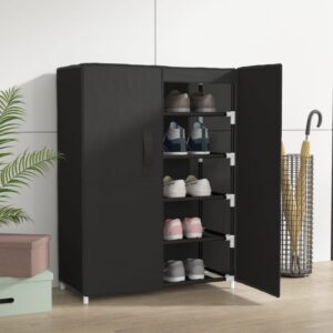 5-Tier Shoe Cabinet in Black Fabric with Steel Frame  Lightweight and Portable  Dust-Proof Cover