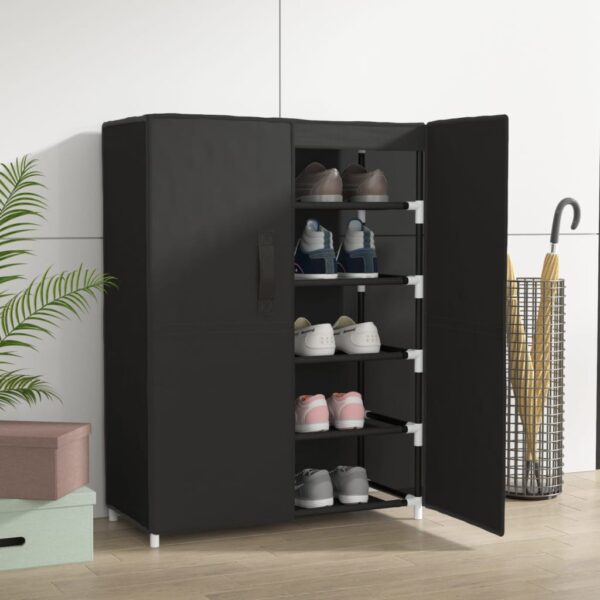 5-Tier Shoe Cabinet in Black Fabric with Steel Frame  Lightweight and Portable  Dust-Proof Cover