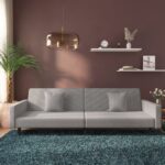 Light Grey Velvet 2-Seater Sofa Bed with Two Pillows - Convertible  Comfortable  Modern Design