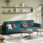 Blue Velvet 2-Seater Sofa Bed  Convertible  Foam Filled  Wood Frame  Modern Design