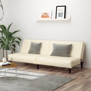 2-Seater Sofa Bed Cream Faux Leather