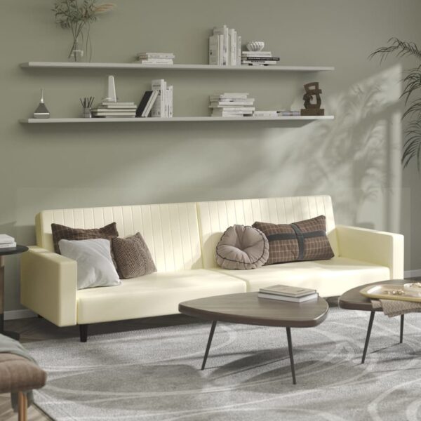 2-Seater Sofa Bed Cream Faux Leather