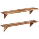 Handmade Solid Acacia Wood Wall Shelves Set of Two - Rustic Charm  Polished and Lacquered