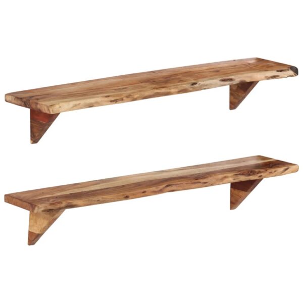 Handmade Solid Acacia Wood Wall Shelves Set of Two - Rustic Charm  Polished and Lacquered