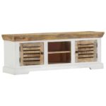 Solid Mango Wood TV Cabinet with Storage Compartments - Rustic Charm  Handmade  Durable