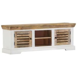 Solid Mango Wood TV Cabinet with Storage Compartments - Rustic Charm  Handmade  Durable