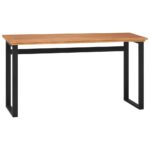 Solid Teak Wood Desk with Black Legs  Rustic Charm  Ample Storage  Easy to Clean