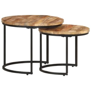 Stylish Solid Mango Wood Nesting Tables Set of 2  Natural Finish  Space Saving  Easy to Clean