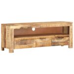 Solid Wood Rough Mango TV Cabinet with Media Hole  Compartment and Drawers