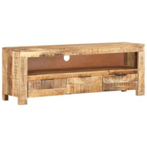 Solid Wood Rough Mango TV Cabinet with Media Hole  Compartment and Drawers