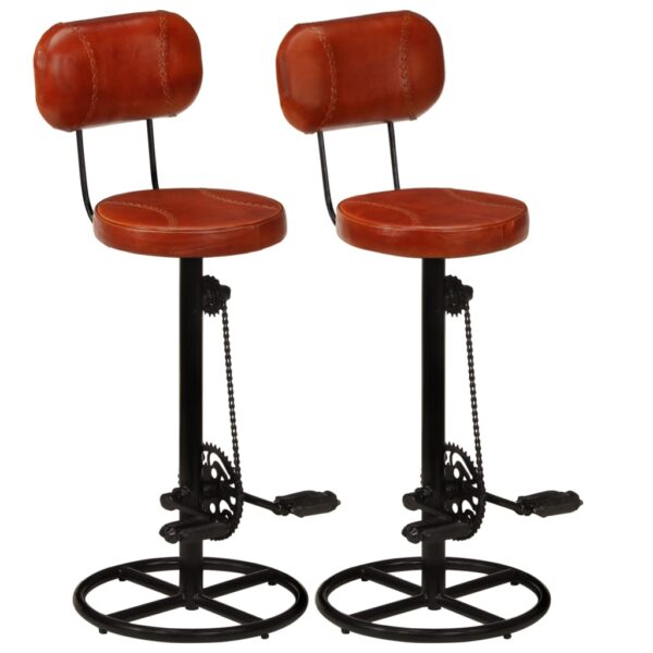 Unique Black and Brown Goat Leather Bar Stools with Bicycle Pedal Footrests  Set of 2