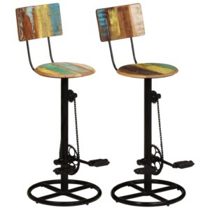 Multicolour Solid Reclaimed Wood Iron Bar Stools Set of Two Handmade Polished Painted Lacquered