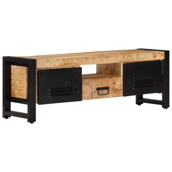 Solid Mango Wood TV Cabinet - Industrial   Spacious Storage  Powder-Coated Iron