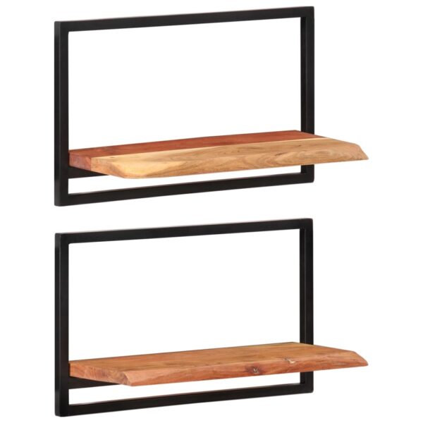 Solid Acacia Wood and Steel Wall Shelves Set of Two - Natural Finish  Sturdy  Unique Design