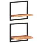 Solid Acacia Wood and Steel Wall Shelves Set of Two  Natural Live Edge  Sturdy and Durable  Perfect for Displaying Collectibles