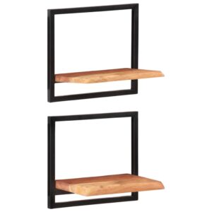 Solid Acacia Wood and Steel Wall Shelves Set of Two  Natural Live Edge  Sturdy and Durable  Perfect for Displaying Collectibles