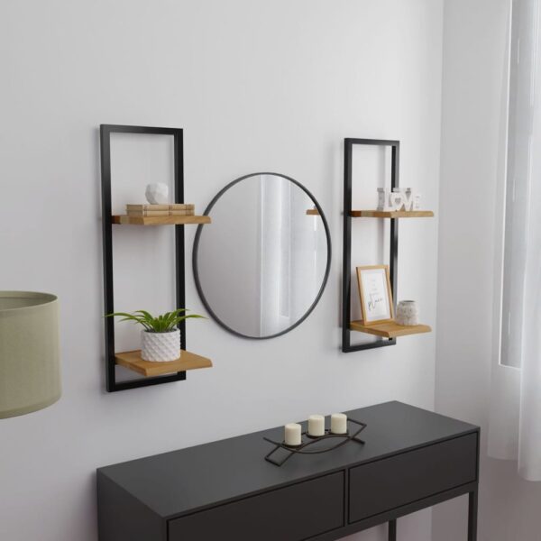 Solid Acacia Wood and Steel Wall Shelves Set of Two - Natural Finish  Sturdy  Unique Design