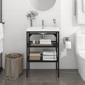 Black Iron Bathroom Washbasin Frame Durable Powder-Coated Storage Space Enhancer