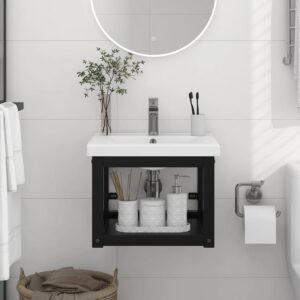 Black Wall-Mounted Bathroom Washbasin Frame Iron Durable Weather-Resistant Easy Clean