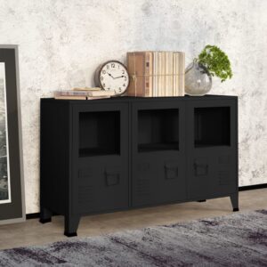 Industrial  Sideboard in Black - Metal and Glass - Ample Storage Space