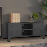 Industrial  Anthracite TV Cabinet with Storage Shelf  Metal Construction  Air Vents