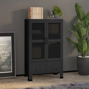 Industrial Metal Storage Chest Black  Adjustable Shelves  Mesh Doors  Sturdy and Stable