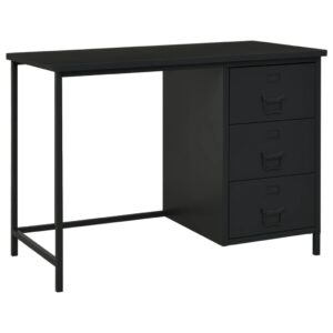 Industrial  Black Desk with Drawers  Durable Steel Construction  Home Office Furniture