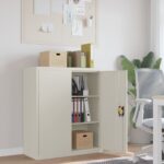 White Steel File Cabinet with Adjustable Shelves and Lockable Doors for Office Storage