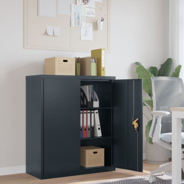 High-Quality Steel File Cabinet with Adjustable Shelves and Lockable Doors in Anthracite