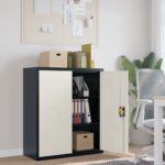 Stylish Steel File Cabinet in Anthracite and White with Adjustable Shelves and Lockable Doors