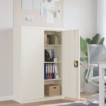 White Steel File Cabinet with Adjustable Shelves and Lockable Doors for Office Storage