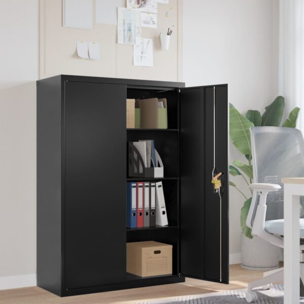 High-Quality Steel File Cabinet with Adjustable Shelves and Lockable Doors in Black