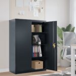 High-Quality Steel File Cabinet with Adjustable Shelves and Lockable Doors in Anthracite