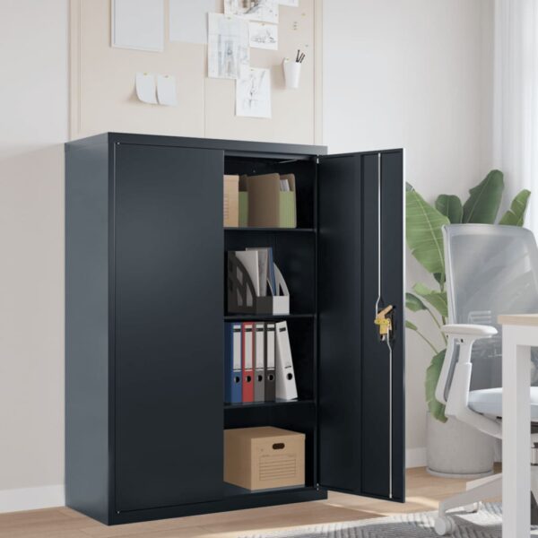 High-Quality Steel File Cabinet with Adjustable Shelves and Lockable Doors in Anthracite