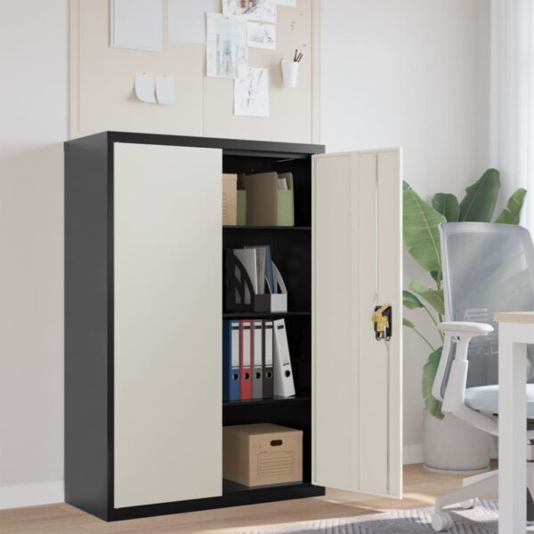 Steel File Cabinet in Anthracite and White with Adjustable Shelves and Lockable System