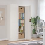 White Steel File Cabinet with Adjustable Shelves and Lockable Doors  Easy to Clean