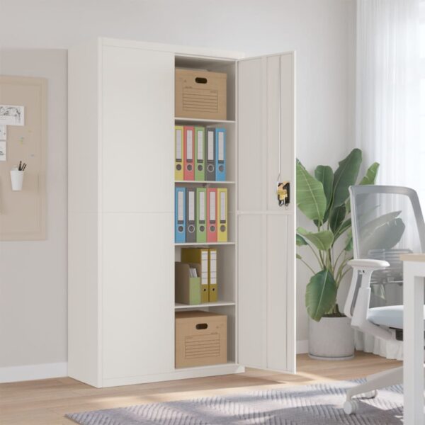 White Steel File Cabinet with Adjustable Shelves and Lockable Doors  Easy to Clean