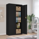 High-Quality Steel File Cabinet with Adjustable Shelves and Lockable Doors in Black