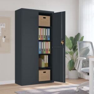 High-Quality Steel File Cabinet with Adjustable Shelves and Lockable Doors in Anthracite