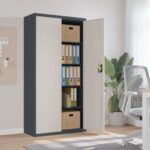 Stylish Steel File Cabinet in Anthracite and White with Adjustable Shelves and Lockable Doors