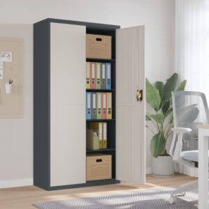 Stylish Steel File Cabinet in Anthracite and White with Adjustable Shelves and Lockable Doors